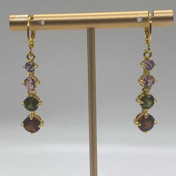 ✨Elegant Gold Plated Colored Simulated Gemstones Drop Earrings ✨ - Picture 6 of 15